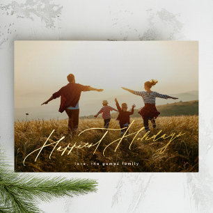 Carte De Vœux En Aluminium Typographie photo simple et élégante Gold Happiest