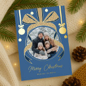 Carte De Vœux En Aluminium Unique Noël Ornament Ruban Bow Photo Bleu