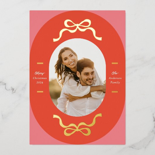 Carte De Vœux En Aluminium Vaches festives en forme ovale d'or réel (Recto)