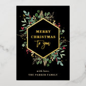 Carte De Vœux En Aluminium Verdure dorée Retour | Joyeux or de Noël (Recto)