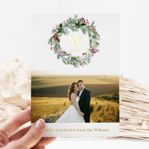 Carte De Vœux En Aluminium Verdure moderne couronne fleurie   Photo Monogramm