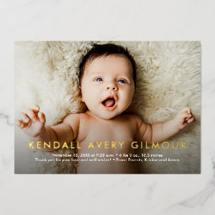 Carte De Vœux En Aluminium Véritable Foil Nom du bébé 2 Photos personnalisées