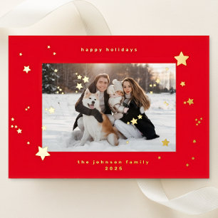Carte De Vœux En Aluminium Véritables étoiles dorées Rouge Cerise Photo Joyeu