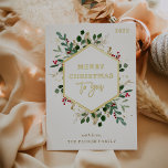 Carte De Vœux En Aluminium Vert doré sur blanc | Joyeux Noël<br><div class="desc">Ces magnifiques cartes de fin de année non photo disposent d'un cadre géométrique en feuille d'or assorti de feuilles dorés, d'une élégante verdure de Noël et de baies rouges sèches sur un arrière - plan blanc simple sans photo. La typographie branchée de papier doré dit "Joyeux Noël pour vous." Il...</div>