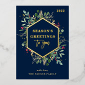 Carte De Vœux En Aluminium Vert doré sur bleu marine | JOYEUSES FÊTES (Recto)