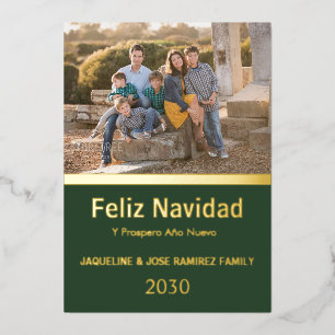 Carte De Vœux En Aluminium Vert Feliz Navidad Famille espagnole Photo Or
