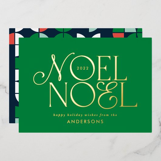 Carte De Vœux En Aluminium vert géométrique Noel script élégant moderne (Recto/Verso)