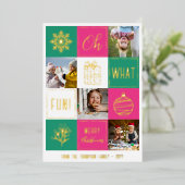 Carte De Vœux En Aluminium Vert Oh Quel Amusant Noël Collage Snapshots Or (Debout devant)