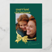 Carte De Vœux En Aluminium Vert traditionnel lié avec Bow Or photo (Recto)