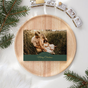 Carte De Vœux En Aluminium Vert Très Joyeux Noël Quatre Photo Horizontal