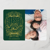 Carte De Vœux En Aluminium Vêtements de Noël en or Photo verte (Recto)