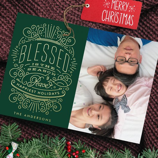 Carte De Vœux En Aluminium Vêtements de Noël en or Photo verte