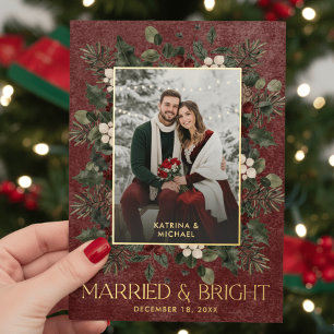 Carte De Vœux En Aluminium Vin Marié Photo de Noël Brillante aux Baies de Hou