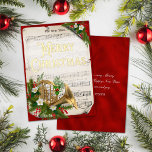Carte De Vœux En Aluminium Vintage Christmas Music French Horn Red Gold<br><div class="desc">Cette élégante carte de Noël vintage présente une véritable feuille d'or pour le "Joyeux Noël", avec une corne française sur un parchemin de feuilles de carol de Noël décoré de verdure festive et de baies saintes, et un arrière - plan faux métallique rouge. Ajoutez votre nom et votre message personnel...</div>