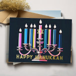 Carte De Vœux En Aluminium Vintage couleur rose et bleu Menorah<br><div class="desc">Vintage couleur rose et bleu Menorah</div>