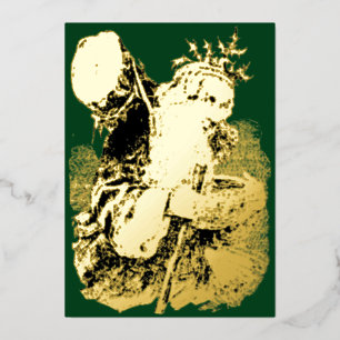 Carte De Vœux En Aluminium Vintage ère victorienne 1884 Ancien Père Noël