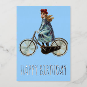 Carte De Vœux En Aluminium Vintage fille à vélo - Anniversaire