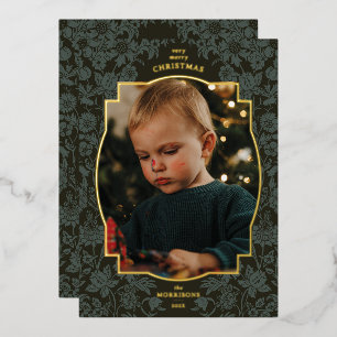 Carte De Vœux En Aluminium Vintage Floral Vert foncé Photo de Noël