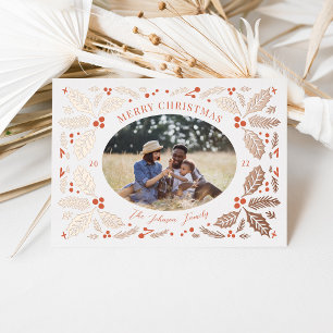 Carte De Vœux En Aluminium Vintage Holly Berries Photo Noël Rouge brillant