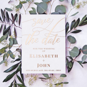 Carte De Vœux En Aluminium Vintage minimaliste Rose Gold Wedding Enregistrer