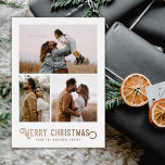 Carte De Vœux En Aluminium Vintage Typography Winter Oranges Photo Christmas<br><div class="desc">This beautiful holiday photo card features vintage styled typography reading,  "Merry Christmas" in real foil,  along with three photo templates. The back of the card contains a vintage design of winter oranges and blossoms.</div>