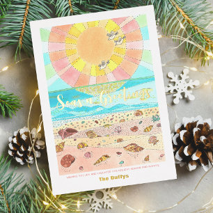 Carte De Vœux En Aluminium Vœux de mer plage de Noël