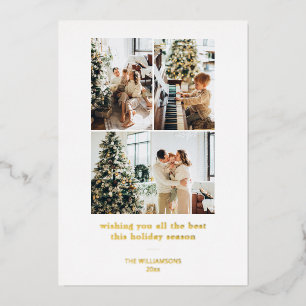 Carte De Vœux En Aluminium Vœux de Noël Multi Photo en Or Minimaliste