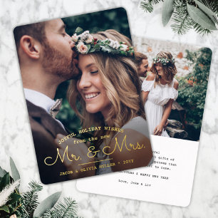 Carte De Vœux En Aluminium Vœux du nouveau M. et Mme - Deux photos de mariage