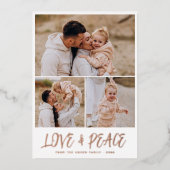 Carte De Vœux En Aluminium Vrai Foil | Amour & Paix 3 Photo Noël (Recto)