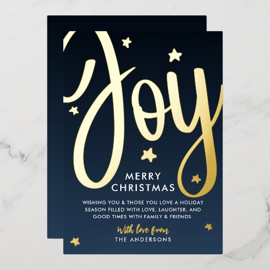Carte De Vœux En Aluminium *VRAI FOIL* Joie Joyeux Noël / Joyeuses Fêtes (Recto/Verso)