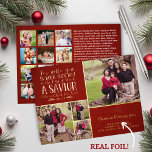 Carte De Vœux En Aluminium VRAI Foil Red Christian Christmas Photo Collage<br><div class="desc">Rustique Christian Noël Verse Typographie Vacances Photo Collage Carte de Noël avec VRAI papier d'or, argent ou or rose dans votre choix sur un arrière - plan rouge rustique! Envoyez vos voeux de Noël avec une touche d'élégance en utilisant ces VRAIS Gold Foil Bible Christian Verse Photo Cartes de Noël!...</div>