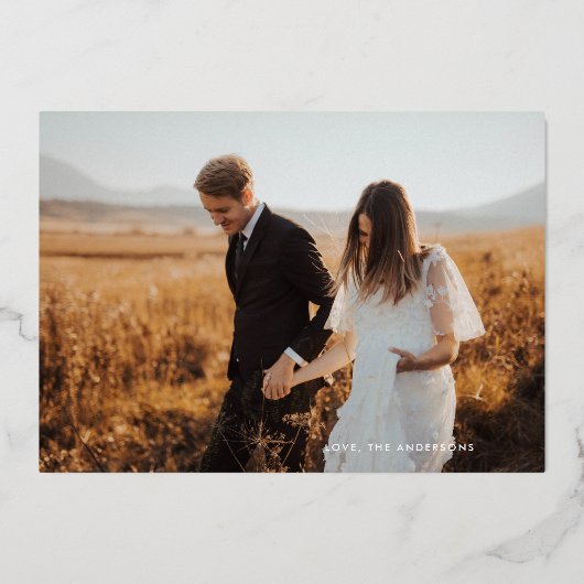 Carte De Vœux En Aluminium vrai or lettrage élégant joyeux noël photo (Recto)