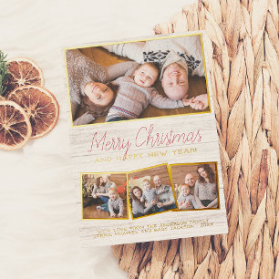 Carte De Vœux En Aluminium Vrai papier d'aluminium Joyeux Noël Bois rustiqu