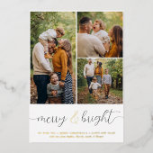 Carte De Vœux En Aluminium Vrai papier d'aluminium | Merry & Bright 3 Photo N (Recto)
