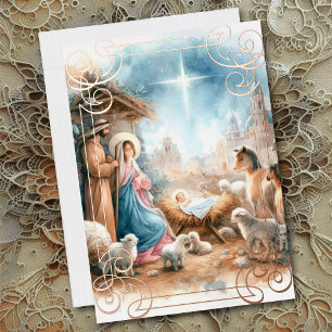 Carte De Vœux En Aluminium Vues de la Nativité de l'aquarelle