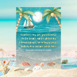 Carte De Vœux En Aluminium Warmer Wonderland Tropical Beach Christmas<br><div class="desc">Carte de Noël à thème tropical avec des coquillages et du sable scintillant, des palmiers et un bateau naviguant dans la mer. Les paroles sont à l'air de "Winter Wonderland" mais avec une touche tropicale qui dit : "Seashells ring, écoutez-vous ? — Sur la plage, le sable brille — Un...</div>