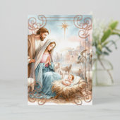 Carte De Vœux En Aluminium Watercolor Nativity Scene (Debout devant)