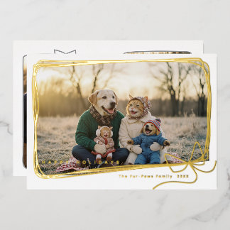 Carte De Vœux En Aluminium Whimsical Gold Foil Ribbon Frame Holiday Photo