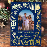 Carte De Vœux En Aluminium Whimsical HANOUKKA Cute Custom Photo OR<br><div class="desc">Carte parfaite pour un accueil de vacances amusant! L'art fait main pour vous ! ENTIÈREMENT PERSONNALISABLE ! Cliquez sur "Personnaliser" ci-dessus pour modifier le texte et ajouter votre propre photo. Cliquez sur "modifier à l'aide de l'outil de conception" pour ajuster les polices, les couleurs et les placements. Le design est...</div>