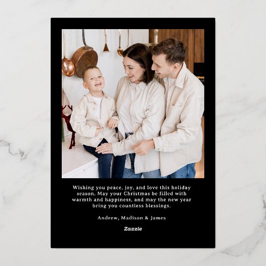 Carte De Vœux En Aluminium Whimsical Script Bow Black Christmas 2 Photo (Verso)