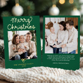 Carte De Vœux En Aluminium Whimsical Script Bow Green Christmas 2 Photo