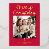 Carte De Vœux En Aluminium Whimsical Script Bow Red Christmas 2 Photo (Recto)
