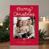 Carte De Vœux En Aluminium Whimsical Script Bow Red Christmas 2 Photo