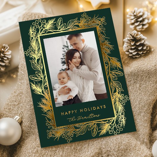 Carte De Vœux En Aluminium Winter Botanical Greenery Leaves Berries Christmas