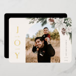 Carte De Vœux En Aluminium Winter Joy Arch Photo<br><div class="desc">JOIE au monde,  fleurs et verdure d'hiver,  carte photo arche de vacances. Caractéristiques,  support en noir massif avec espace modèle pour votre message de vacances personnel.</div>