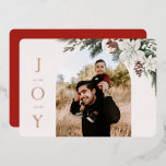 Carte De Vœux En Aluminium Winter Joy Arch Photo<br><div class="desc">JOIE au monde,  fleurs et verdure d'hiver,  carte photo arche de vacances. Caractéristiques,  espace modèle pour votre message de vacances personnel.</div>