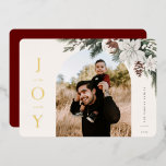 Carte De Vœux En Aluminium Winter Joy Arch Photo<br><div class="desc">JOIE au monde,  fleurs et verdure d'hiver,  carte photo arche de vacances. Caractéristiques,  support couleur rouge solide avec espace modèle pour votre message de vacances personnel.</div>
