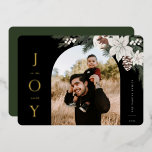 Carte De Vœux En Aluminium Winter Joy Arch Photo<br><div class="desc">JOIE au monde,  fleurs et verdure d'hiver,  carte photo arche de vacances. Caractéristiques,  espace modèle pour votre message de vacances personnel.</div>