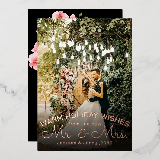 Carte De Vœux En Aluminium Wishes From New Mr & Mrs - Newlyweds 2 Photo Xmas  (Recto/Verso)