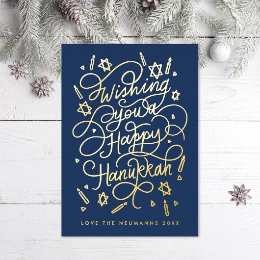 Carte De Vœux En Aluminium Wishing you a happy hanukkah handlettering